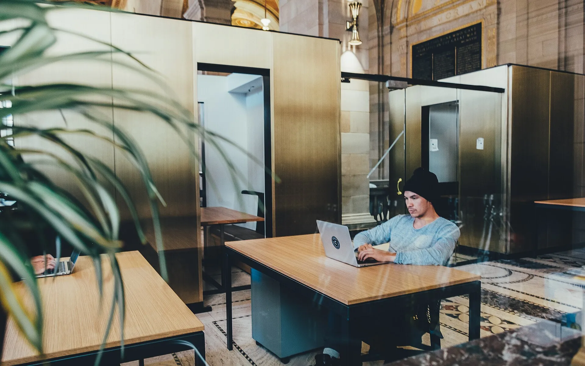 Desks in an open office space