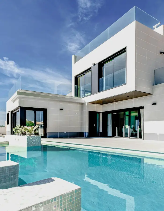 Modern white villa with a swimming pool